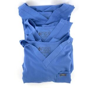 FIGS Technical Collection Blue V Neck Scrub Top Short Sleeve Size Small Lot of 3
